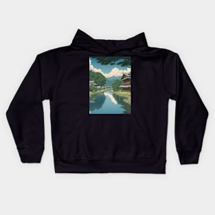 river of life kawase hasui style art japan Kids Hoodie